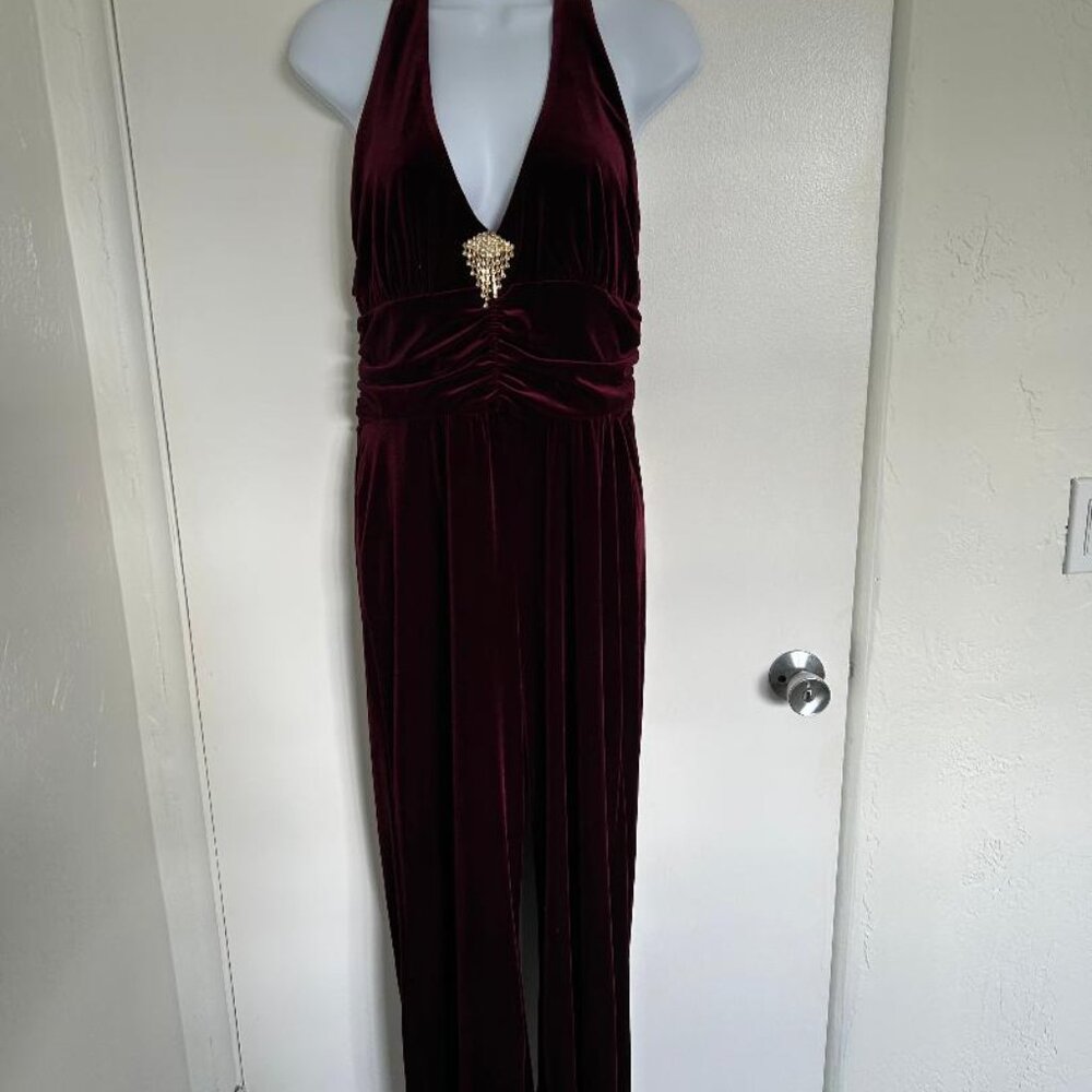 Jessica Howard Evening Dark Red Halter Style Jumpsuit 34-36 Bust NWT